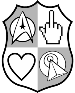 The NSMTNZ coat of arms, if you will. A delta Starfleet insignia, a hand flipping the bird, a heart, and an IDIC - Infinite Diversity in Infinite Combinations